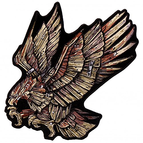 WOOD EAGLE, High Thread Embroidered Iron-On / Saw-On, Heat Sealed Backing Rayon PATCH - 8" x 10"
