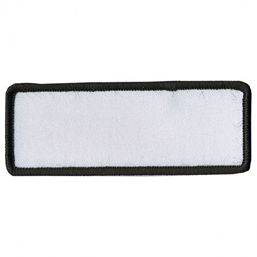 BLANK WHITE with BLACK TRIM, Saw-On Rayon PATCH - 4" x 1.5", Exceptional Quality