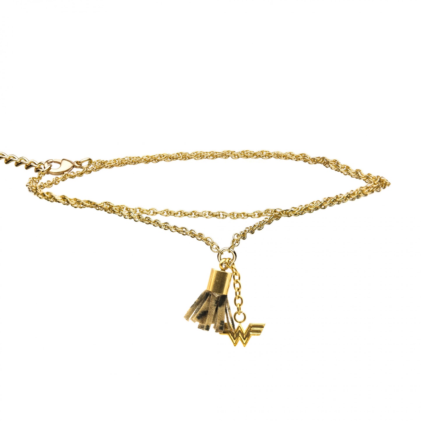 DC Comics Officially Licensed Wonder Woman Logo Bracelet - Cheetah Tassle Wrap Lasso Stainless Steel Rope Chain Bracelet