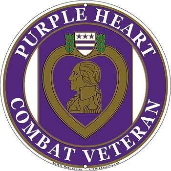 Purple Heart Combat Veteran Original Artwork Round Sign - 12"