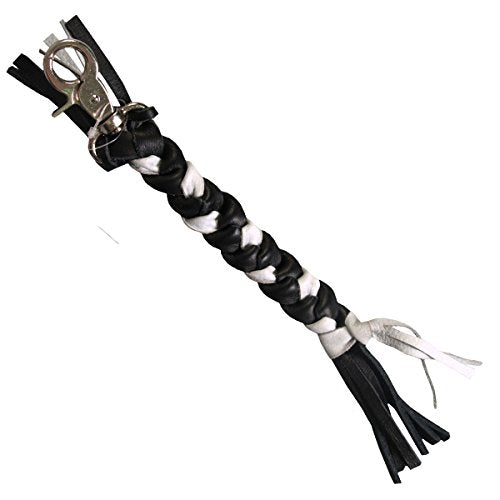 Genuine Braided Bikers Key Chain, BLACK & WHITE - Heavy Duty Lobster Claw Clasp KEYCHAIN