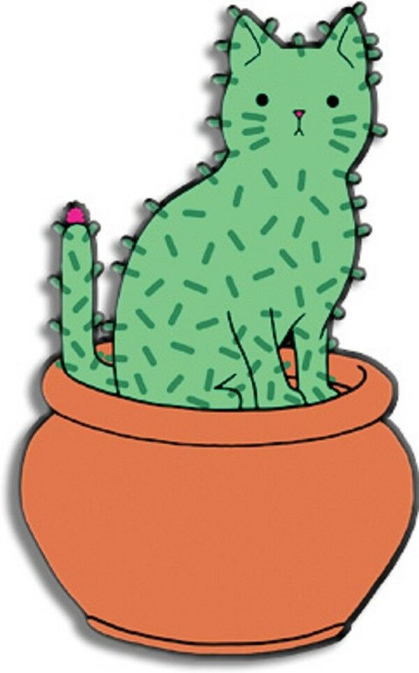 CACTUS CAT - Exclusive Matt Stewart Original Artwork, Enamel LAPEL PIN, 1.25"
