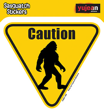 SASQUATCH CAUTION STICKER - "Squatcher" Weather Resistant Long Lasting In / Out Door Die-Cut Decal Sticker - 4.75" x 4.25"
