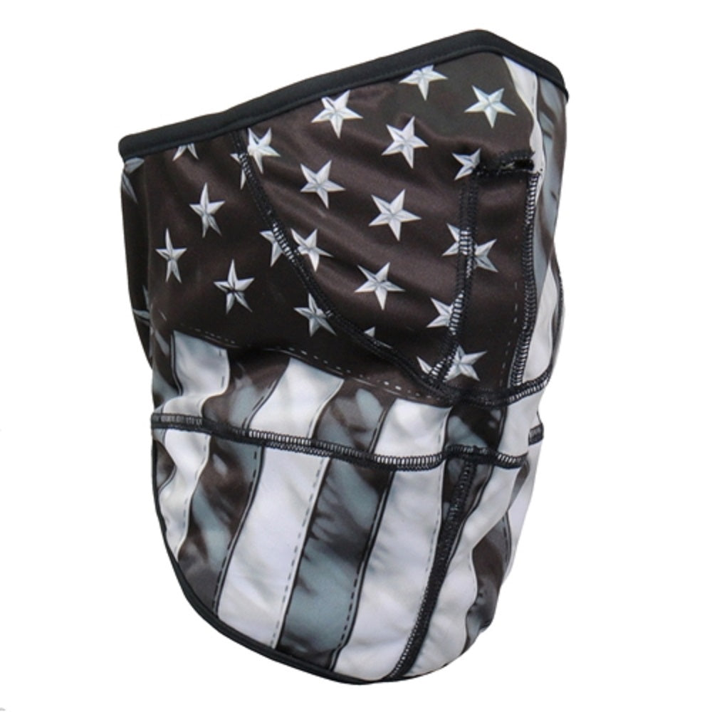 GREY AMERICAN FLAG FACE WRAP, Hook and Loop Fastener Mesh Lined Soft Neck Warmer Adjustable Back Closure FACEWRAP, OSFM