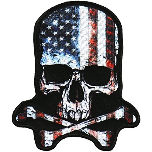 SKULL AMERICAN FLAG - Officially Licensed Original Artwork, Iron On PATCH, 4" x 4"