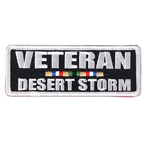 DESERT STORM VETERAN, Iron-On / Saw-On Rayon PATCH - 4" x 2", Exceptional Quality