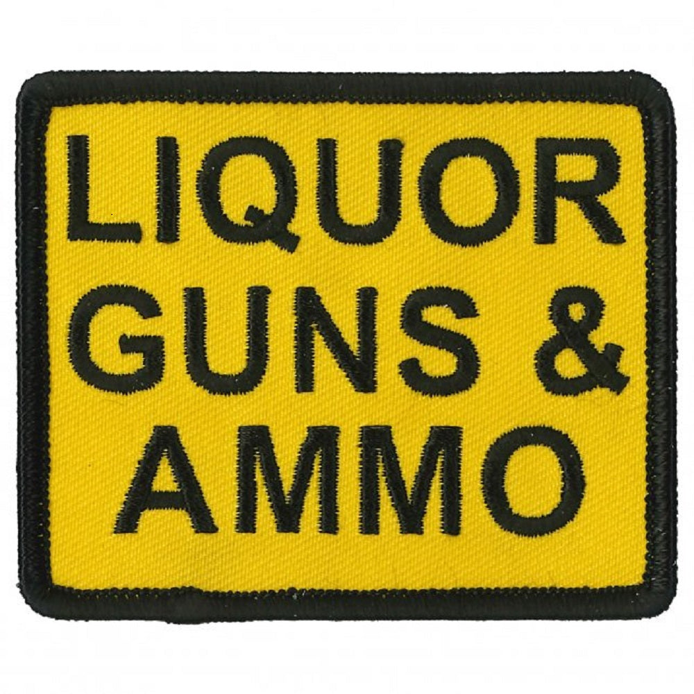 LIQUOR GUNS & AMMO, Bikers PATCH, Thread Rayon Iron-On Heat Sealed Backing / Sew-On Embroidered PATCH - 3" x 3"