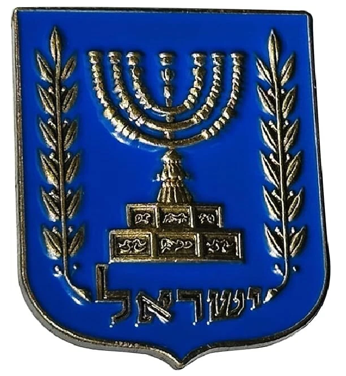 The Emblem of Israel Pin Temple Menorah w/ Olive Branches Lapel Pin Blue 3x2.5cm
