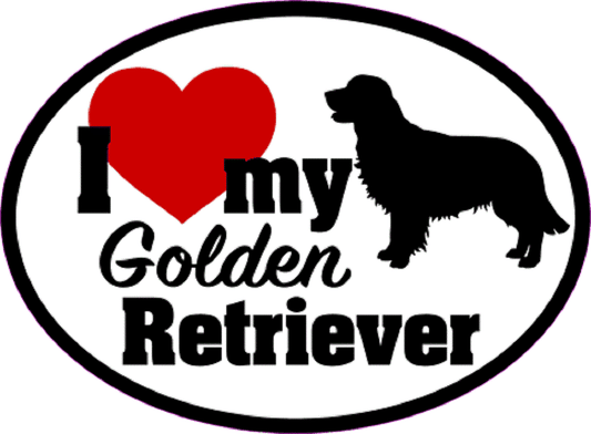 I LOVE MY GOLDEN RETRIEVER Sticker - Orignal Artwork Vinyl - Dog Lover's Oval Decal Sticker - 3.5" x 4.75"