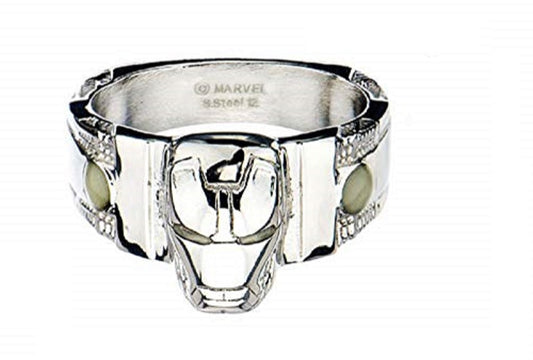 Officially Licensed Original Artwork Iron Man Face Glow in The Dark Eyes Stainless Steel Men's 3D Ring,