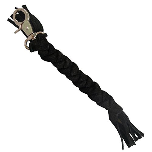Genuine Braided Bikers Key Chain, BLACK SUEDE - Heavy Duty Lobster Claw Clasp KEYCHAIN
