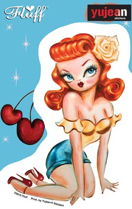 The Fabulous Fluff Retro Pinup - ROACKABILLY REDHEAD - 5.2" x 3.5" - Sticker DECAL