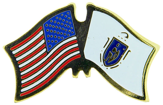 USA STATES, USA & MASSACHUSETTS Cross Flags - Original Artwork, Expertly Designed PIN - 1.125"
