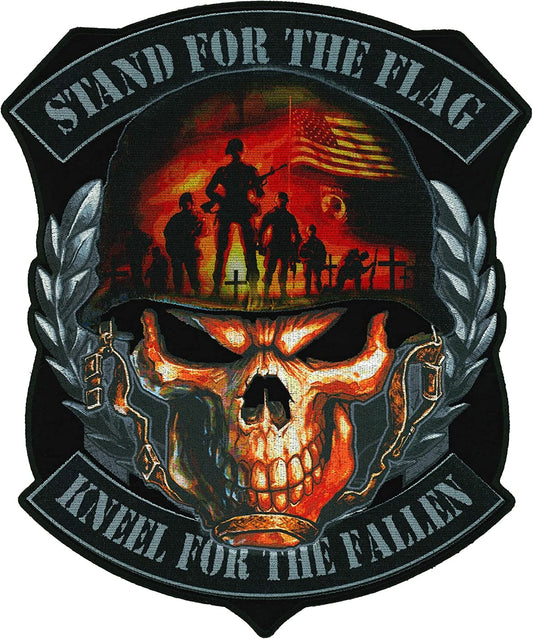 STAND FOR THE FLAG KNEEL FOR FALLEN, PATCH - Embroidered High Thread Iron-On Heat Sealed Backing Biker's Large Patch - 10" x 12"