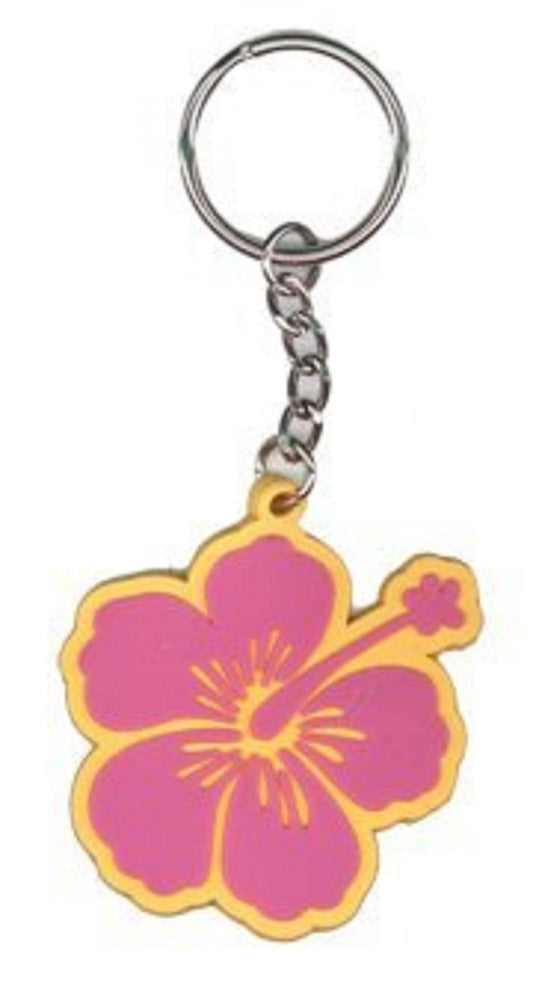 NSI - Iconic Hawaiian Hibiscus Eye Catching Keychain - Pink/Gold - Unique High Quality Keychain - 1.75"x2.25"