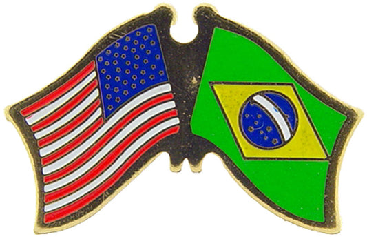INTERNATIONAL, USA & BRAZIL Cross Flags - Original Artwork, Expertly Designed PIN - 1.125"