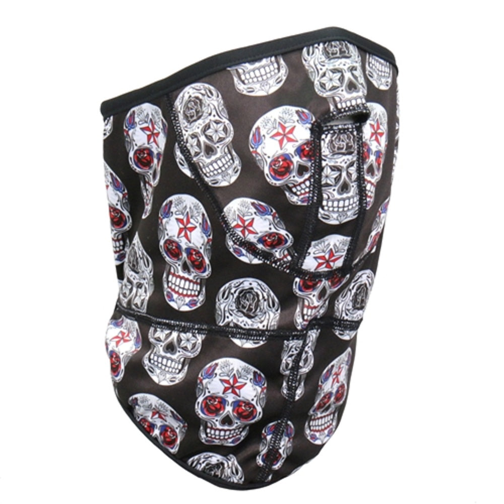 SUGAR SKULLS FACE WRAP - Hook and Loop Fastener Mesh Lined Soft Neck Warmer Adjustable Back Closure FACEWRAP - One Size