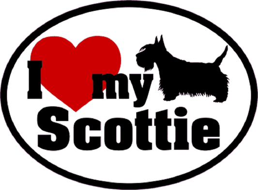I LOVE MY SCOTTIE Sticker - Orignal Artwork Vinyl - Dog Lover's Oval Decal Sticker - 3.5" x 4.75"