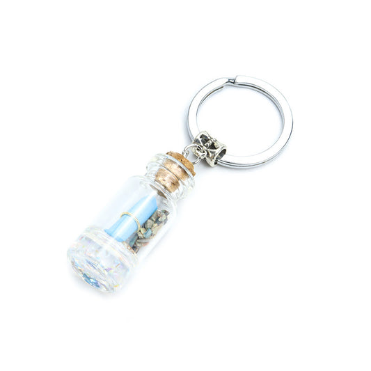 Drifting Bottle Charm Keychain - Drift Glass Message Bottle Key Ring - White