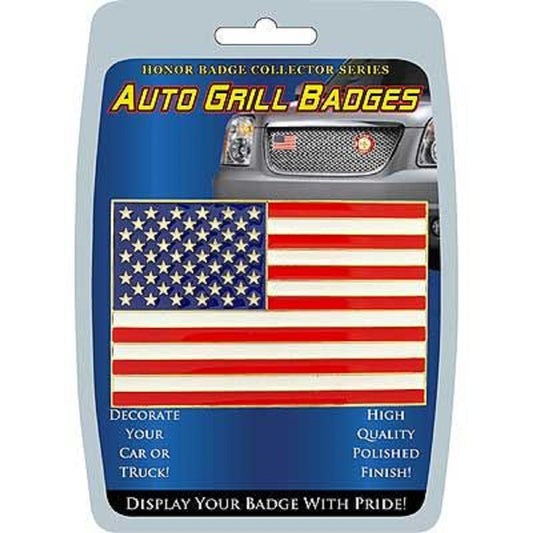 THE UNITED STATES OF AMERICA FLAG - Polished Finish, Weatherproof Car Auto Grill Honor Badge - 3.75"