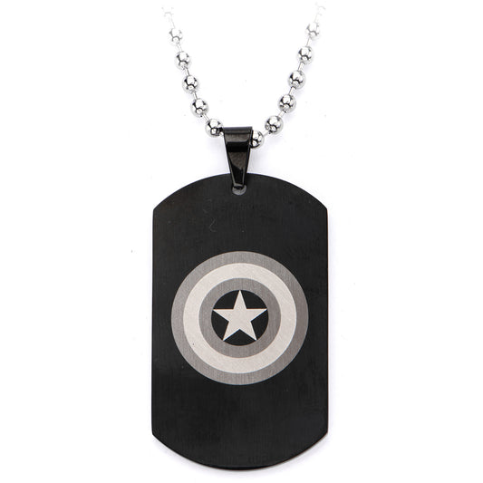Marvel Comics Unisex Captain America Stainless Steel Chain Dog Tag Pendant Necklace, 24"