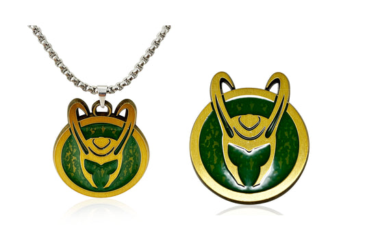 LOKI Helmet Logo Men's NECKLACE + FREE LOKI PIN, Official Disney & Marvel's LOKI Necklace & Free Pin