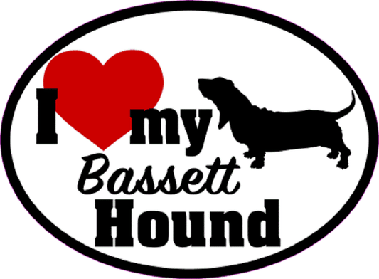 I LOVE MY BASSETT HOUND Sticker - Orignal Artwork Vinyl - Dog Lover's Oval Decal Sticker - 3.5" x 4.75"