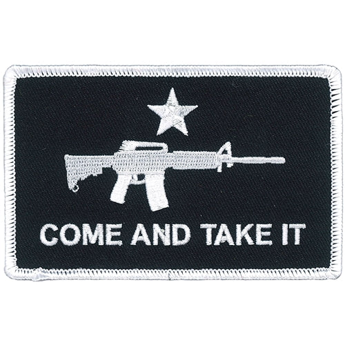 COME AND TAKE IT, RIFLE PATCH - White Rifle in Black,Thread Iron-On Heat Sealed Backing / Sew-On PATCH - 4" x 3"
