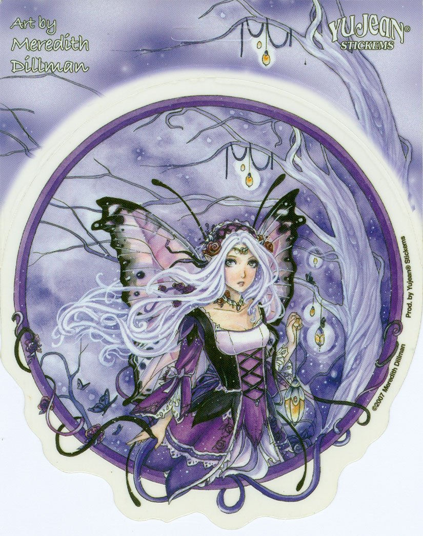 Meredith Dillman - Purple Butterfly Fairy with a Hanging Light - Sticker / Decal