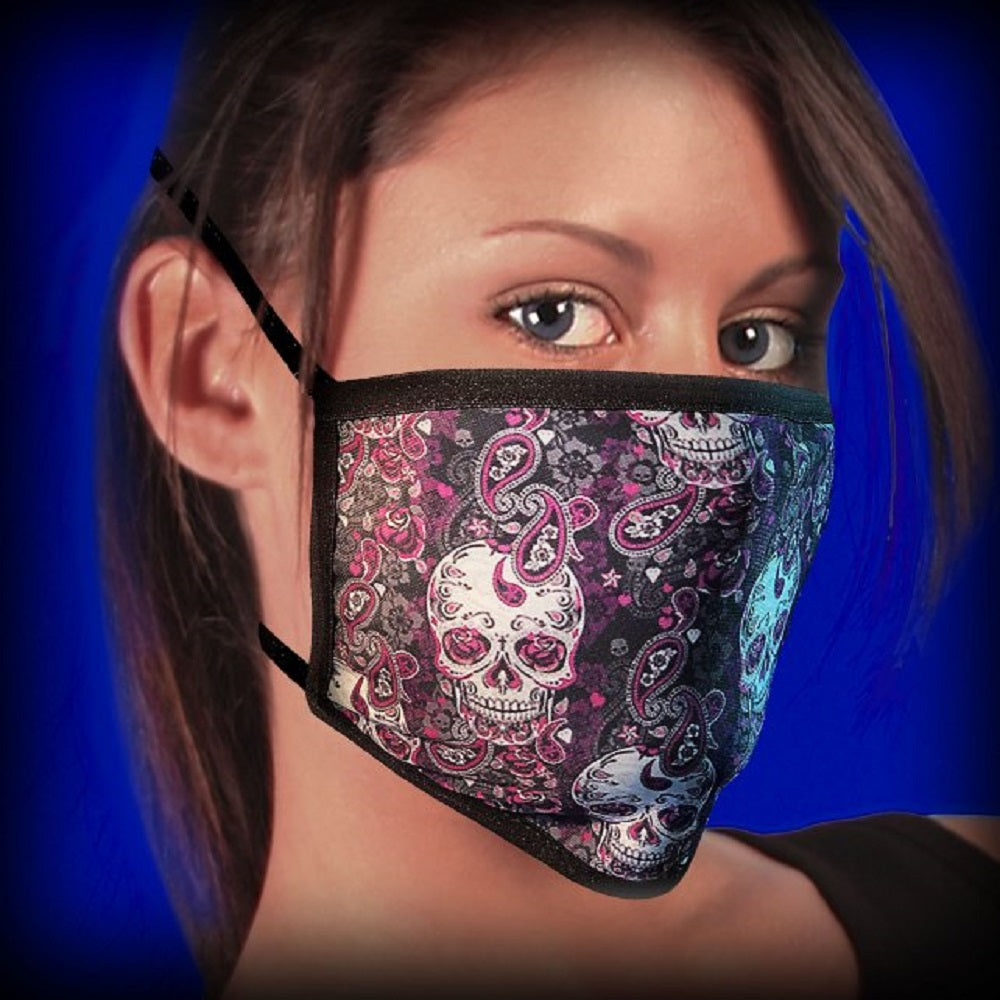 Paisley Skull Design Face Mask - Two Ear Holes Cover Nose and Mouth, Comfortable & Breathable Double layer Face Mask