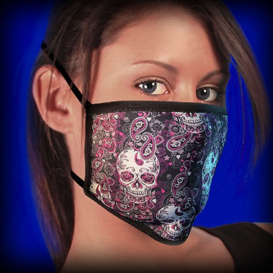 Paisley Skull Design Face Mask - Two Ear Holes Cover Nose and Mouth, Comfortable & Breathable Double layer Face Mask