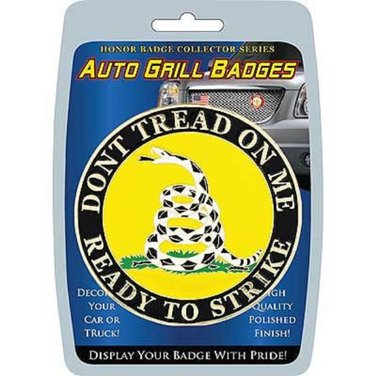 DONT TREAD ON ME, Ready to Strike - Polished Finish, Weatherproof Car Grill Badge - 3"