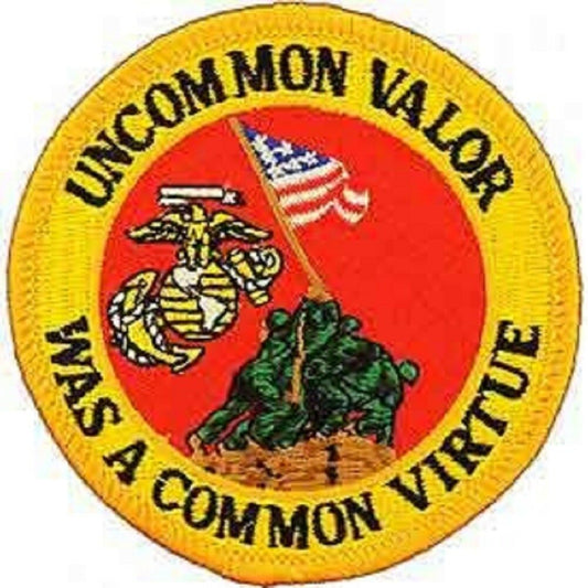 UNITED STATES MILITARY PATCH, USMC UNCOMMON VALOR WAS A COMMON VIRTUE LOGO - Sew On / Iron On Patriotic PATCH - 3" Round