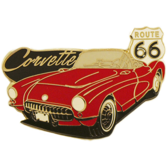 CAR CORVETTE ROUTE 66 ENAMEL PIN - Route 66 Corvette Backpack Enamel Lapel Pin - 1"