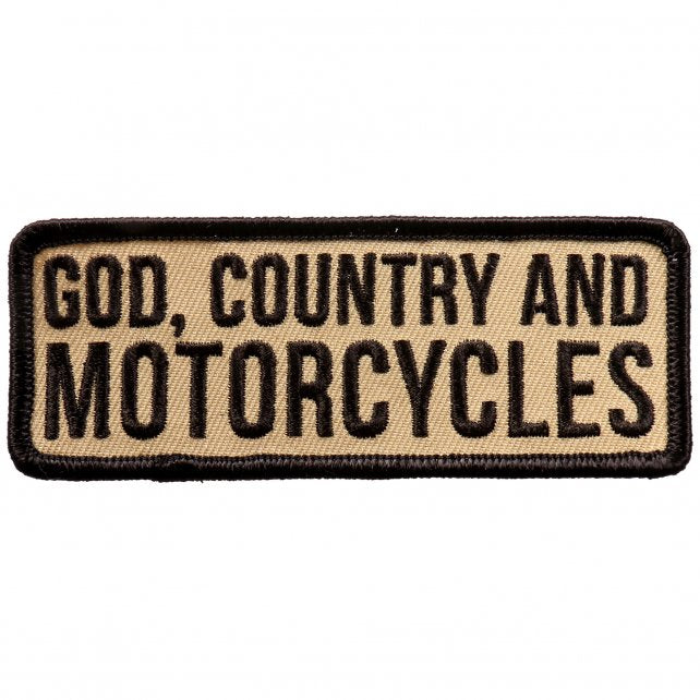 God Country and Motorcycle Iron On Patches - Sew On Artwork Patch, 4" x 2"