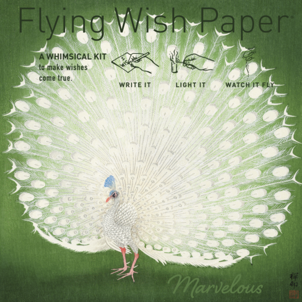 FLYING WISH PAPER® - Write it, Light it, & Watch it Fly - PEACOCK - 5" x 5" - Whimsical Mini Kits
