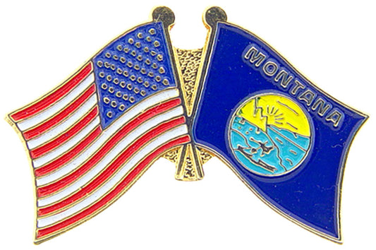 USA STATES, USA & MONTANA Cross Flags - Original Artwork, Expertly Designed PIN - 1.125"