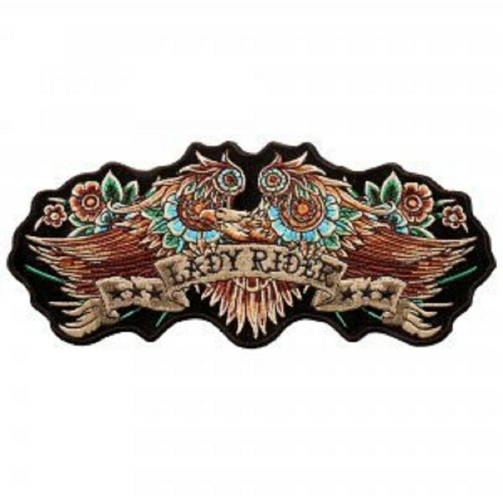 LADY RIDER, PATCH - Lady Rider Banner Eagle High Thread Iron-On Heat Sealed Backing Sew-On Biker's Large Patch - 8" x 3"