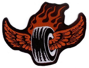 Vulture Kulture - Smokin' Hot Flamin' Tire Biker Patch - 4" x 3" - Embroidered Patch