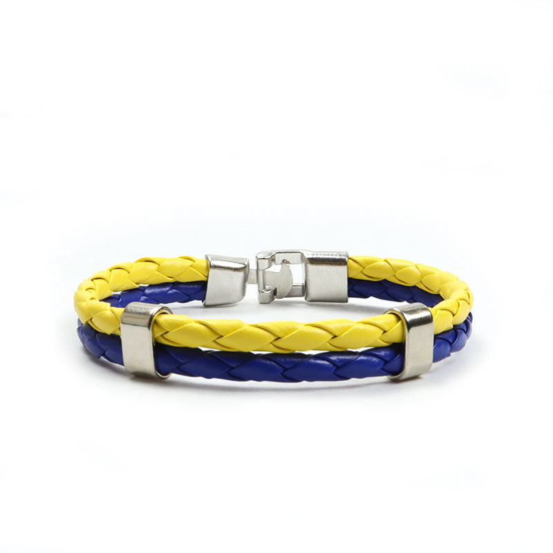 Ukraine Bracelet, Ukrainian Flag Bracelet - Blue & Yellow, Ukraine Braided Wristband, Ukrainian Charm PU Leather Bracelet, 22 cm