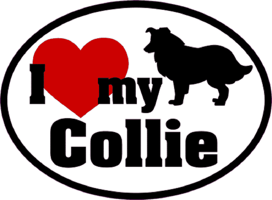 I LOVE MY COLLIE Sticker - Orignal Artwork Vinyl - Dog Lover's Oval Decal Sticker - 3.5" x 4.75"