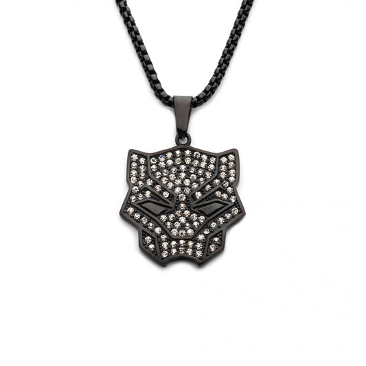 Official Marvel WAKANDA FOREVER WHITE GEM NECKLACE - Black Panther Logo Pendant Necklace - Chain 22"