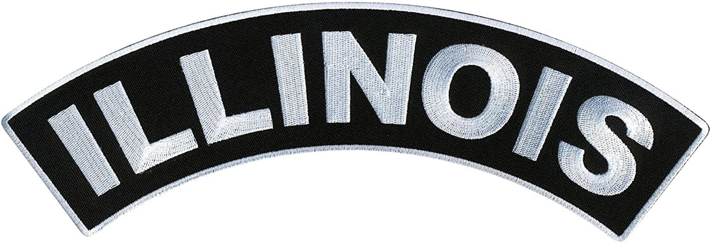 ILLINOIS TOP ROCKER, PATCH - US States Illinois High Thread Iron-On Heat Sealed Backing Sew-On Biker's Large Patch - 12” x 3”