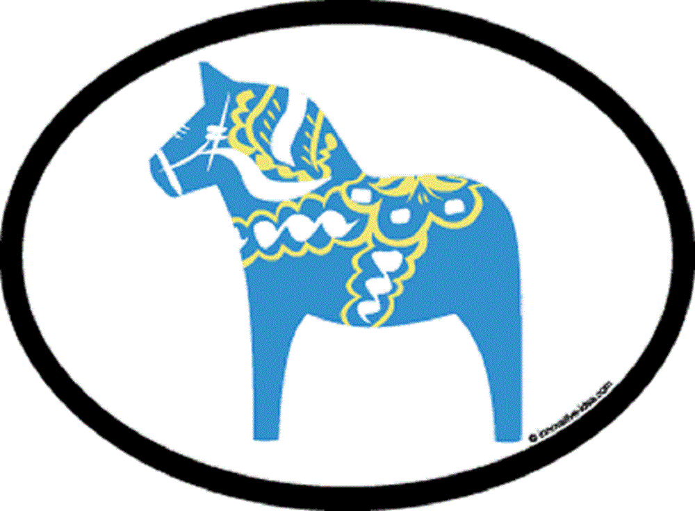 DALA HORSE BLUE Sticker - Orignal Artwork Vinyl - Reflective Oval Decal Sticker - 3.5" x 4.75"