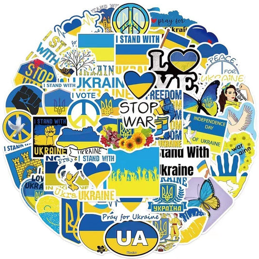 50 Pcs/Pack Ukraine Sticker, Ukrainian Flag World Peace Love Support, Long Lasting Vinyl Decal Sticker- 50 Pcs