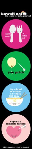 25 x Mini Kawaii Not Strip, "Wanna Spoon", "You Prick", "I'm Cheap" & More, 1.75" x 8" Sticker DECAL