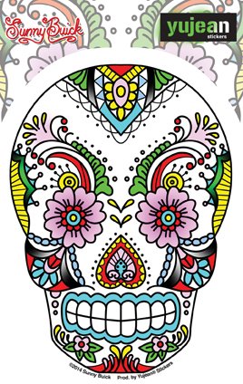 Buick Old Skool Flowers & Lace Sugar Skull Sticker DECAL - 3.75" x 5" Die-Cut - Weather Resistant, Long Lasting for Any
