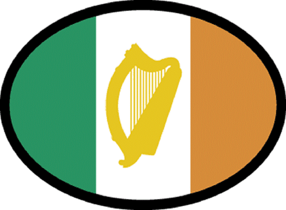 IRELAND FLAG With HARP Sticker - Orignal Artwork Vinyl - Reflective British Oval Decal Sticker - 3.5" x 4.75"