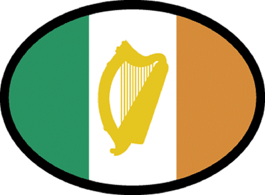 IRELAND FLAG With HARP Sticker - Orignal Artwork Vinyl - Reflective British Oval Decal Sticker - 3.5" x 4.75"