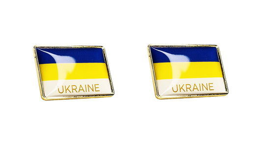 UKRAINE FLAG LAPEL PIN w/ Shiny Raised Resin Thick Glossy Rectangle Badge Lapel PIN - 2 Pcs